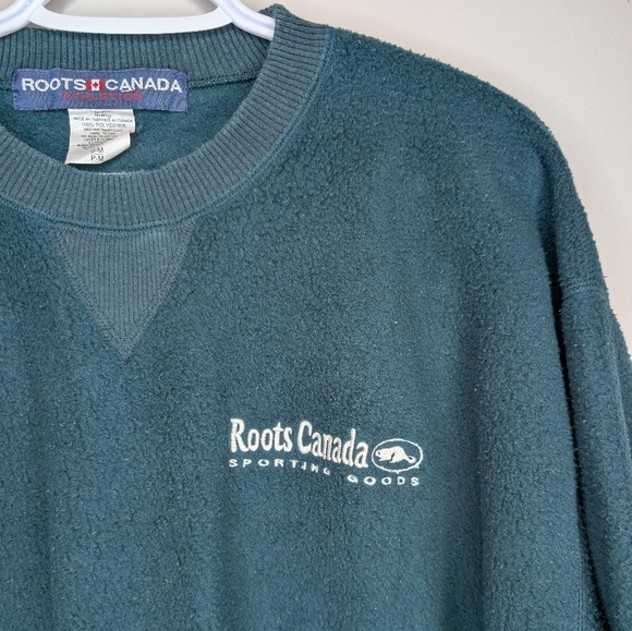 Vintage 80s Roots Canada Athletics Green Sherpa Embroidered Logo Crew Mens Small - Picture 3 of 12